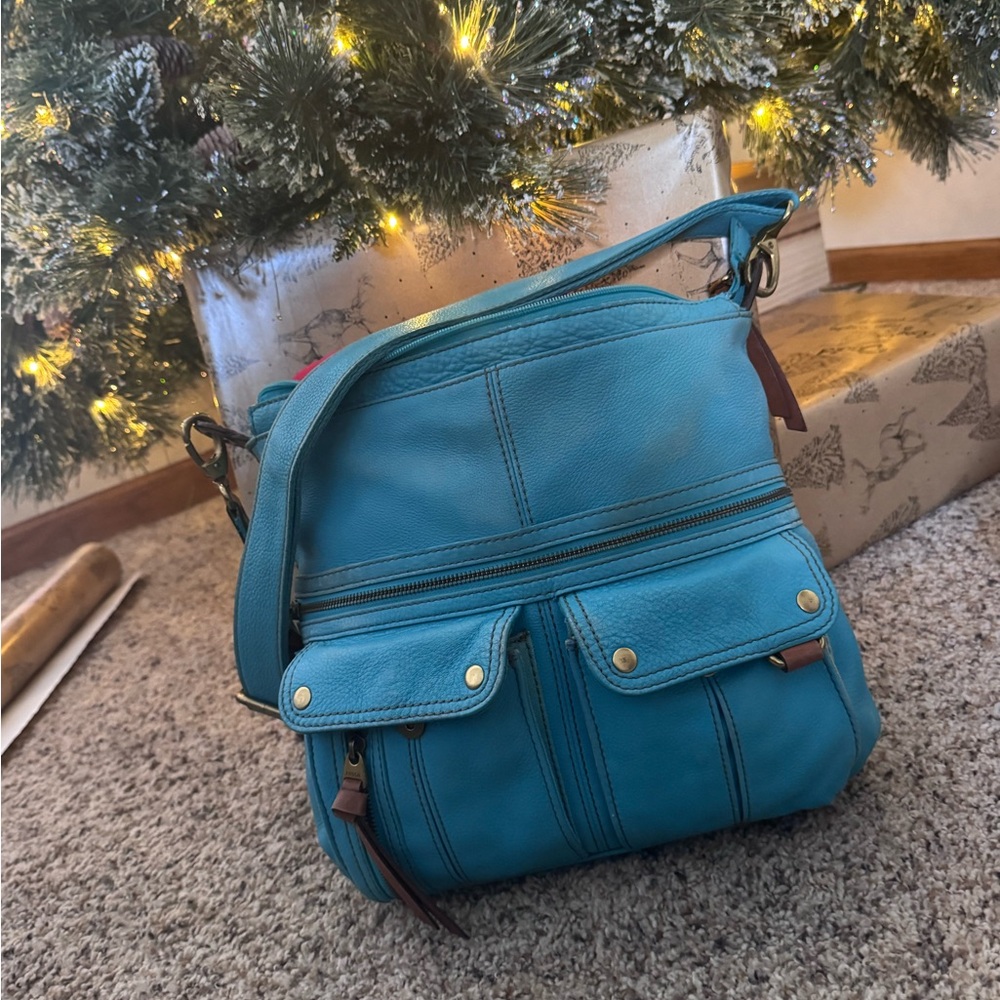 Fossil Teal Leather Vintages Crossbody